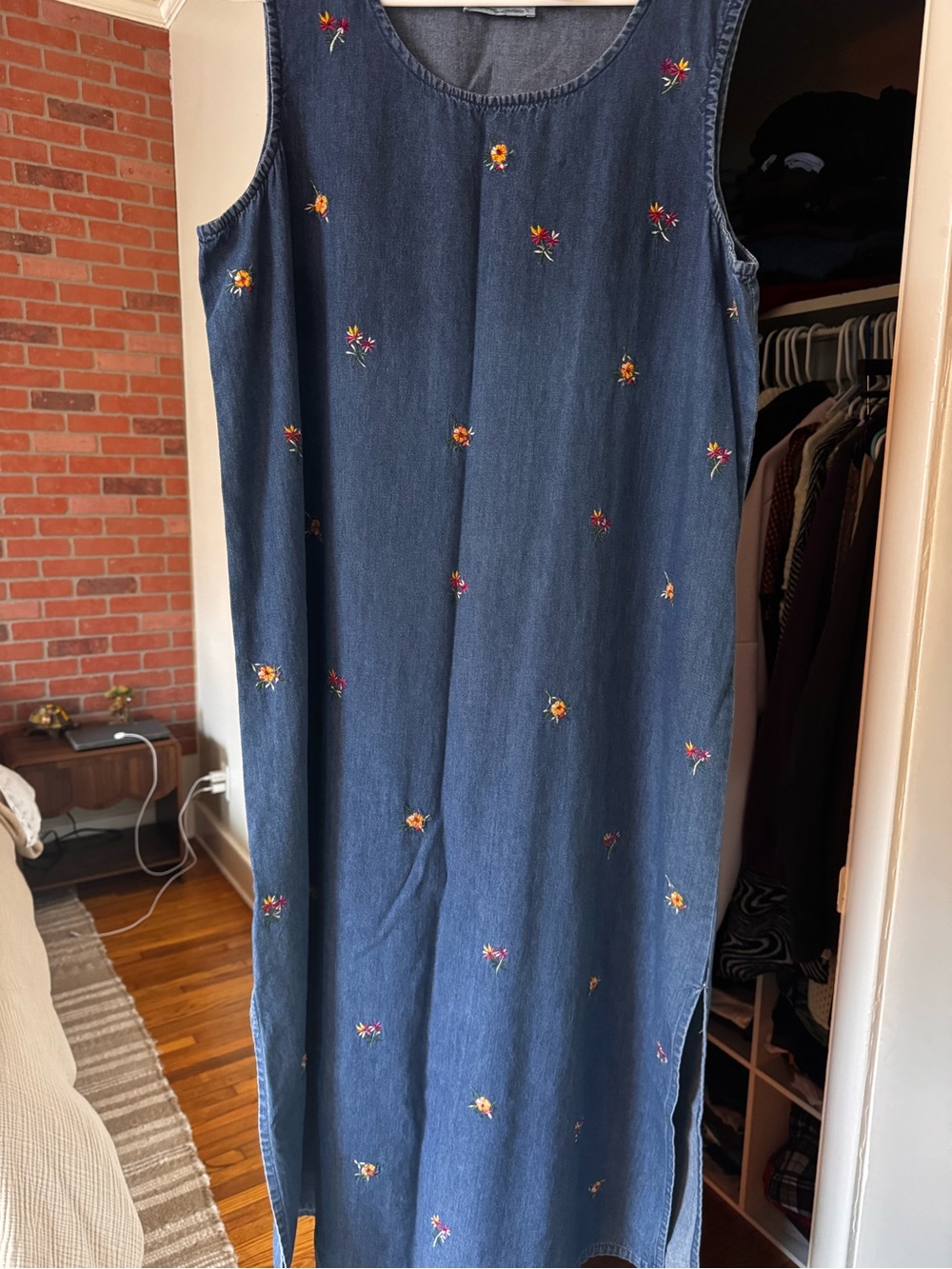 Jane Ashley Embroidered Denim Midi Dress - Blue